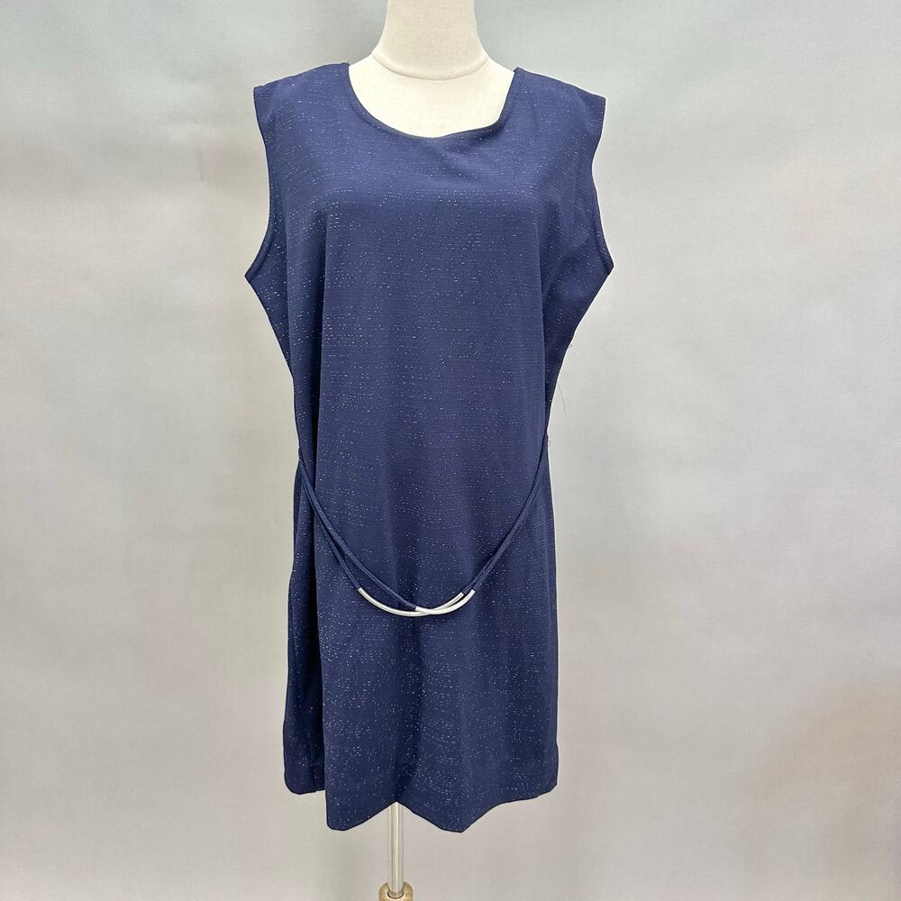 Vintage Navy Tunic Top Sleeveless Silver‎ Belt Accent Retro Minimalist Size 18W
